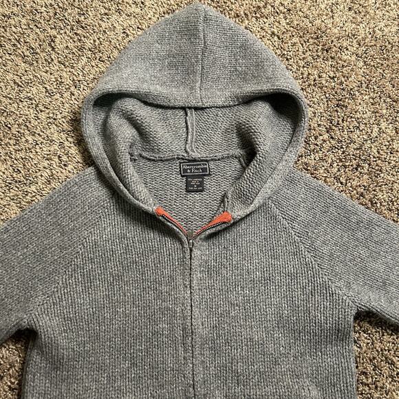 Abercrombie & Fitch 100% Lamb Wool Knit Zip Up Grey Sweater Size Medium - Picture 8 of 13